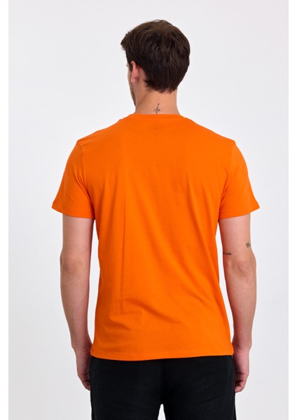 Erkek Slim Fit Pamuk Bisiklet Yaka Basic Tişört Turuncu