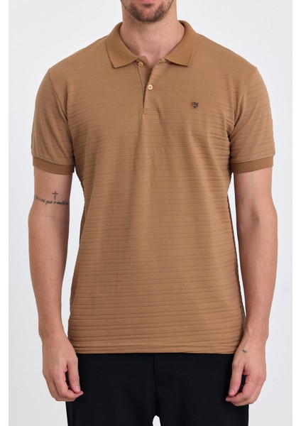 Erkek Regular Fit Dar Kesim Pamuklu Yumuşak Doku Nefes Alan Kumaş Kıvrılmaz Yaka Karamel Polo Yaka Tişört