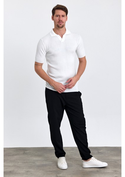 Erkek Beyaz Slim Fit Çizgili Esnek Nefes Alan Polo Yaka Triko T-Shirt indirimleri