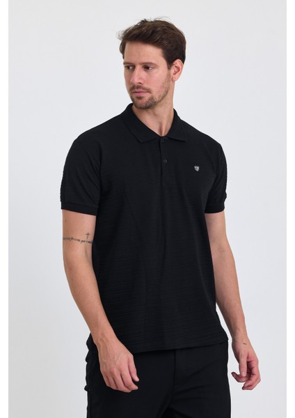 Erkek Pamuklu Kumaş Slim Fit Kesim 2-Li Polo Yaka T-Shirt - Siyah Siyah fiyatları