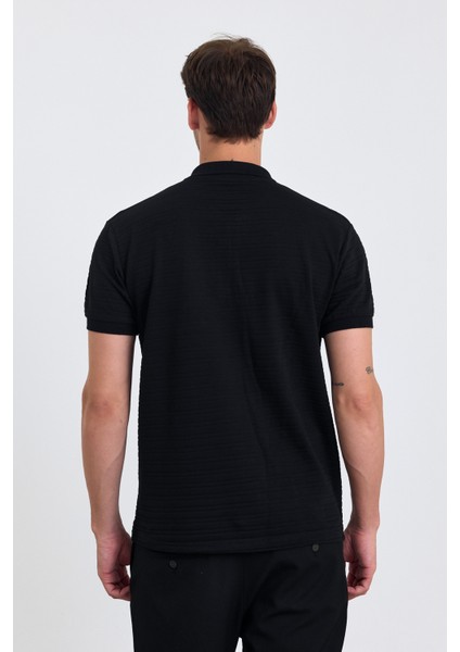 Erkek Pamuklu Kumaş Slim Fit Kesim 2-Li Polo Yaka T-Shirt - Siyah Siyah modelleri