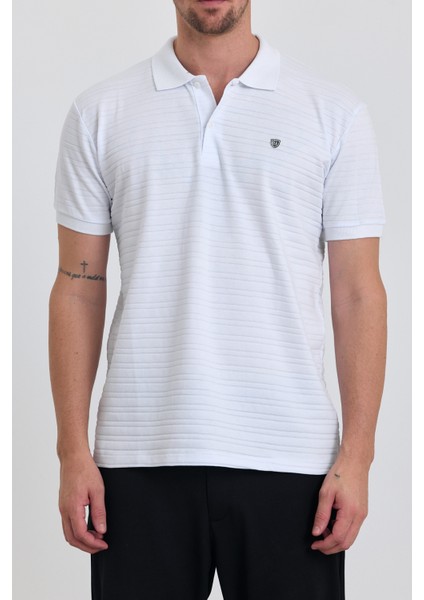 Erkek Pamuklu Kumaş Slim Fit Kesim 2-Li Polo Yaka T-Shirt - Beyaz Mavi fiyatları