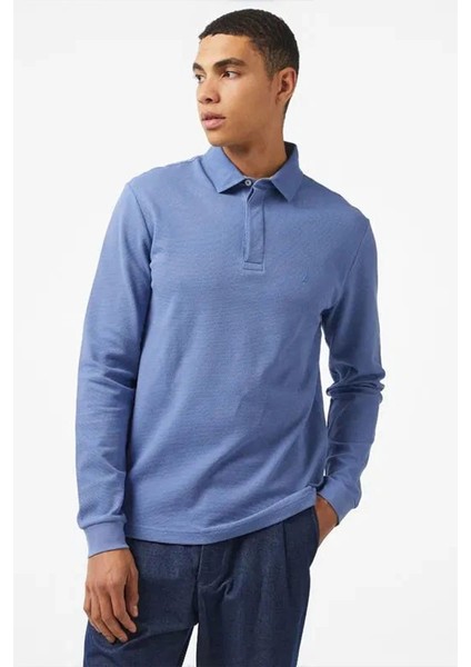 Erkek Mavi Polo Sweatshirt