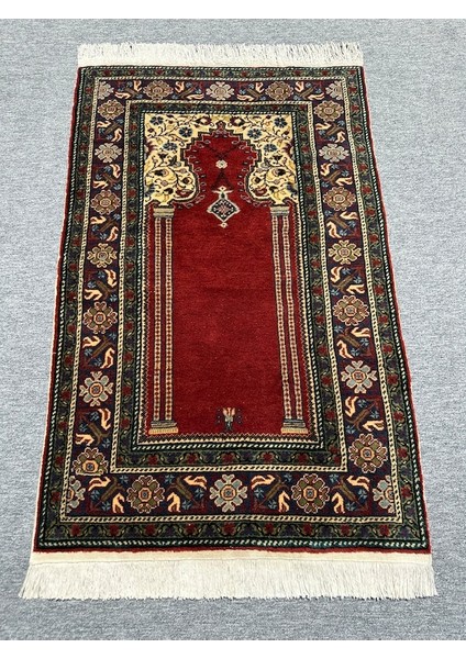 El Dokuma Bünyan Halısı Seccade 86X140 Koyu Kremit Yün Namazlık