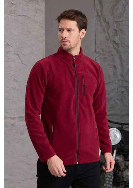 Bordo Renk Fermuarlı 3 Cepli Polar - Bordo modelleri