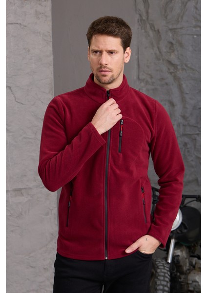 Bordo Renk Fermuarlı 3 Cepli Polar - Bordo fırsatları