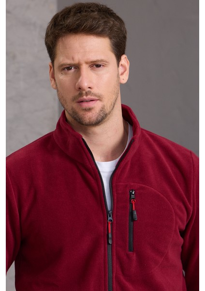 Bordo Renk Fermuarlı 3 Cepli Polar - Bordo indirimleri