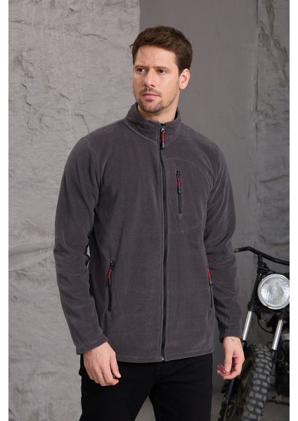 Erkek Kışlık Kalın Tam Fermuar Pamuklu Kumaş Polar Ceket Füme fiyatları