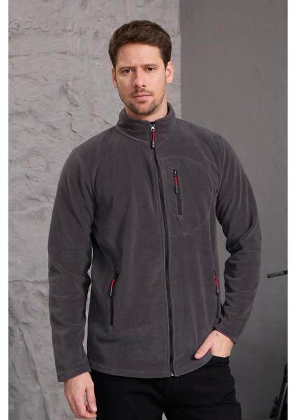 Erkek Kışlık Kalın Tam Fermuar Pamuklu Kumaş Polar Ceket Füme modelleri