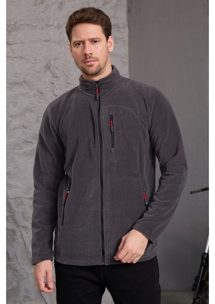 Erkek Kışlık Kalın Tam Fermuar Pamuklu Kumaş Polar Ceket Füme fırsatları