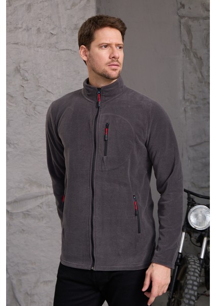 Erkek Kışlık Kalın Tam Fermuar Pamuklu Kumaş Polar Ceket Füme indirimleri