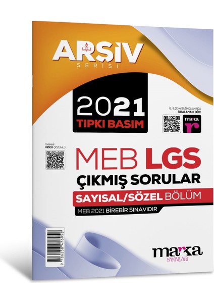 Marka Yayınları 2021 LGS 8. Sınıf Arşiv Serisi Tıpkı Basım Çıkmış Sorular Tamamı Video Çözümlü