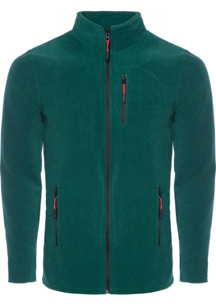 Koyu Yeşil Renk Tam Fermuarlı 3 Cepli Erkek Polar - Koyu Yeşil