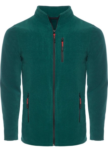Koyu Yeşil Renk Tam Fermuarlı 3 Cepli Erkek Polar - Koyu Yeşil fiyatları