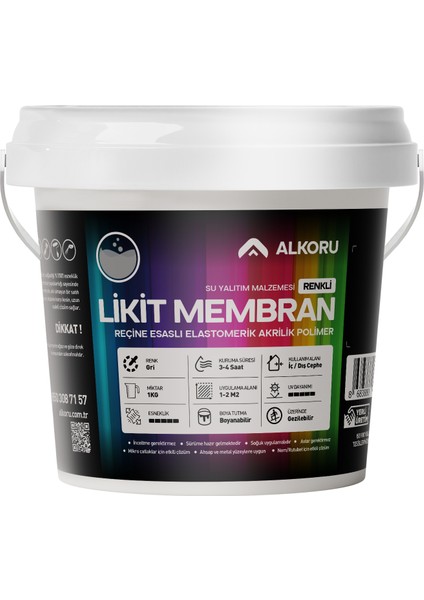 1 kg Gri Likit Membran Renkli Reçine Esaslı Sıvı Su Yalıtım Malzemesi