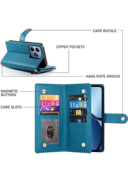Realme C61 Bilek Kayışı Kickstand Çok Fonksiyonlu Kart Yuvaları Için Flip Case (Yurt Dışından) fiyatları