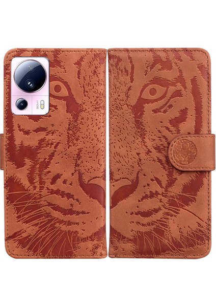 Xiaomi 13 Lite Için Flip Case Deri Cüzdan Kabartmalı Sevimli Kaplan Kickstand (Yurt Dışından)