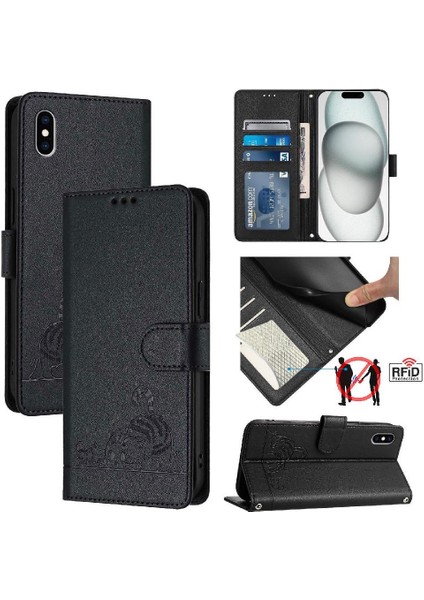 IPhone Xs Max Cüzdan Kapak Çevirin Kart Yuvası Tutucu Kickstand Kedi (Yurt Dışından)