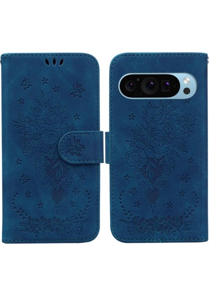 Google Piksel 9 Pro Xl Kabartma Gül Çiçekler Flip Pu Deri Kapak Için Kılıf (Yurt Dışından)