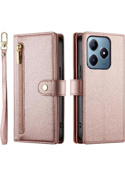 Realme C61 Bilek Kayışı Kickstand Çok Fonksiyonlu Kart Yuvaları Için Flip Case (Yurt Dışından)