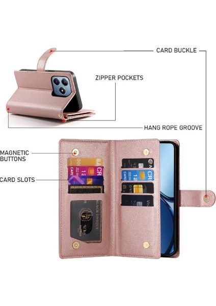Realme C61 Bilek Kayışı Kickstand Çok Fonksiyonlu Kart Yuvaları Için Flip Case (Yurt Dışından) modelleri