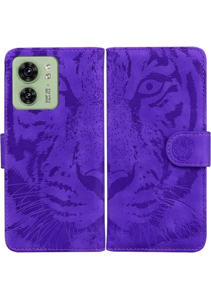 Motorola Kenar 40 Deri Cüzdan Kabartmalı Sevimli Kaplan Için Flip Case (Yurt Dışından)