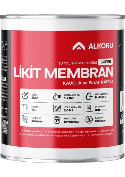 1 kg Süper Likit Membran Kauçuk ve Elyaf Katkılı Sıvı Su Yalıtım Malzemesi