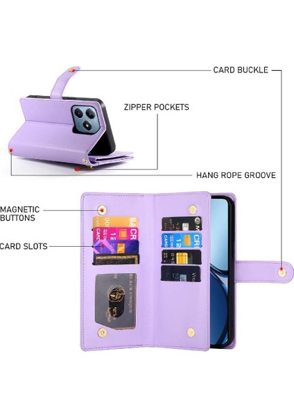 Realme C61 Standı Çok Fonksiyonlu Cüzdan Crossbody Kayışı Için Flip Case (Yurt Dışından) modelleri