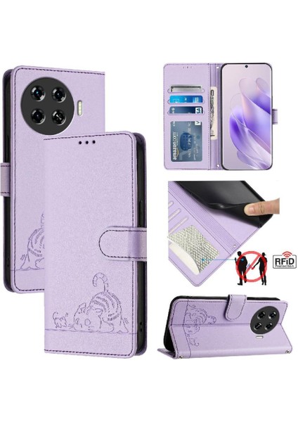 Tecno Spark 20 Pro Artı Cüzdan Kapak Çevirin Kedi Rfıd Kart Yuvası (Yurt Dışından)
