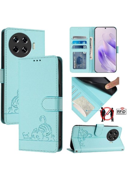 Tecno Spark 20 Pro Artı Cüzdan Kapak Çevirin Kedi Rfıd Kart Yuvası (Yurt Dışından)