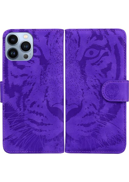 IPhone 14 Için Flip Case Pro Max Deri Cüzdan Kabartmalı Sevimli Kaplan (Yurt Dışından)