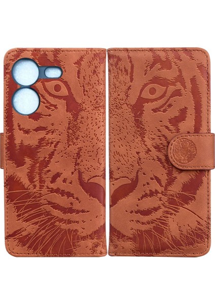 Tecno Pova 5 Kabartmalı Sevimli Kaplan Deri Cüzdan Kickstand Için Flip Case (Yurt Dışından)