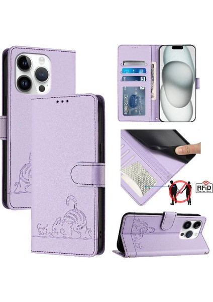 IPhone 14 Için Kılıf Pro Max Kedi Rfıd Kart Yuvası Tutucu Kickstand Cüzdan Flip (Yurt Dışından) indirimleri
