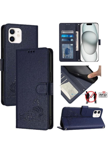 IPhone 12 Mini Kedi Rfıd Cüzdan Kapak Çevirin Kart Yuvası Tutucu (Yurt Dışından) indirimleri