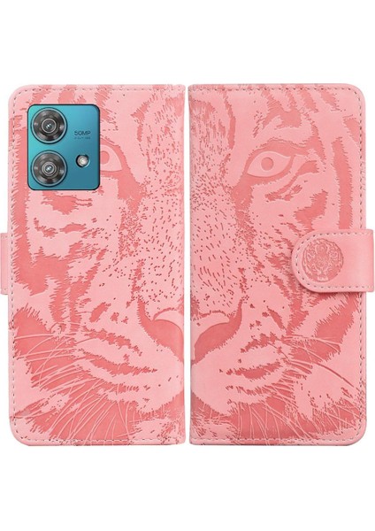 Flip Case Formotorola Kenar 40 Neo Kabartmalı Sevimli Kaplan Kickstand Koruyucu (Yurt Dışından)