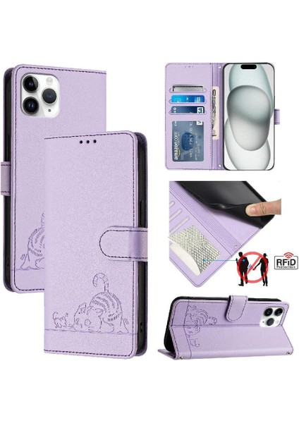IPhone 11 Için Kılıf Pro Kart Yuvası Tutucu Kickstand Kedi Rfıd Cüzdan Flip (Yurt Dışından)