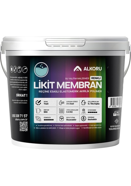 5 kg Yeşil Likit Membran Renkli Reçine Esaslı Sıvı Su Yalıtım Malzemesi