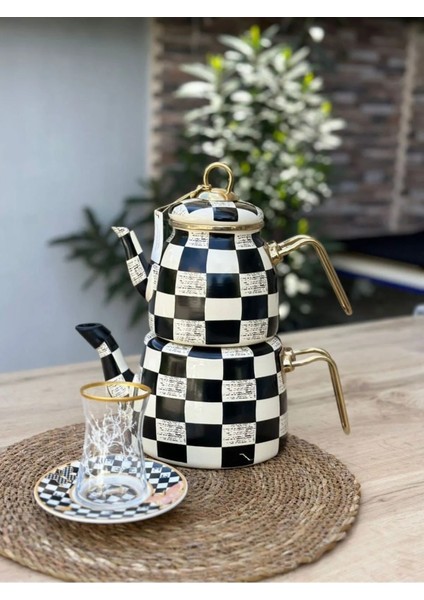 Dama Desen Emaye Caydanlık