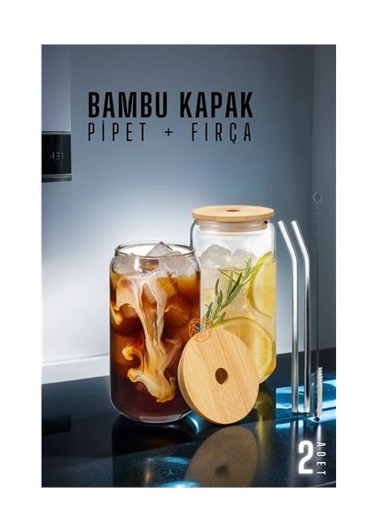 Modacar Bambu Kapaklı Kavanoz Bardak 2 Adet