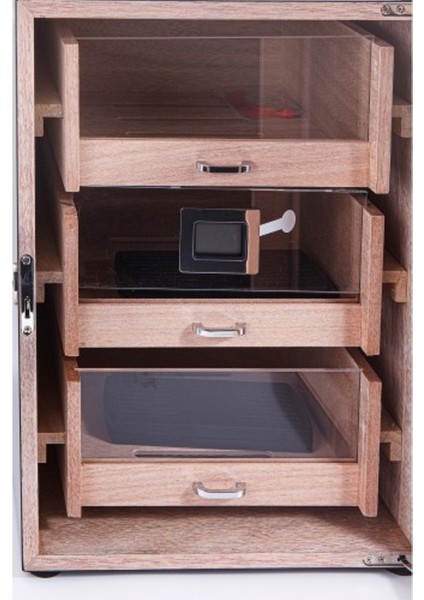 2024 Model Üç Çekmeceli Humidor - Siyah Lake