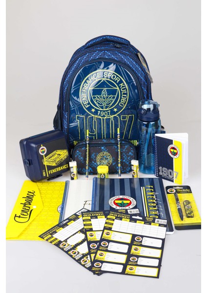 Lisanslı Fenerbahçe Ilk ve Orta Okul Çantası,a4 2 Adet DEFTER,700 ml Matara,beslenme Kabı Ile Kırtasiye Seti