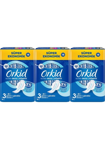 Hijyenik Ped Ultra Extra Koruma Gece & Gündüz Süper Ekonomik Paket 18'li x 3 Paket