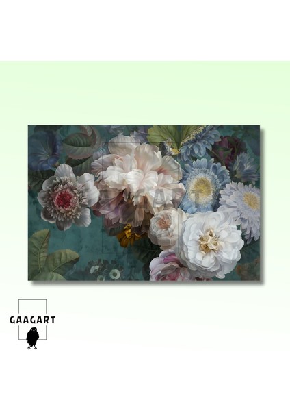 Tekli Yatay Kanvas Duvar Tablosu Çiçek ve Sarı Yeşil Kelebek modelleri