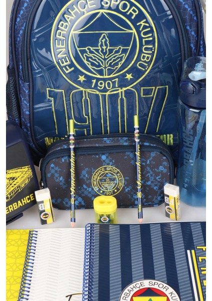 Lisanslı Fenerbahçe Ilk ve Orta Okul Çantası,a4 2 Adet DEFTER,700 ml Matara,beslenme Kabı Ile Kırtasiye Seti