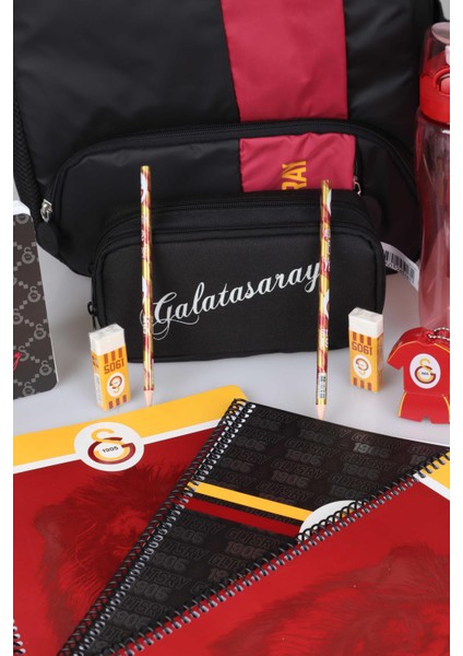 Lisanslı Galatasaray Okul Çantası,kalem ÇANTASI,700 ml Matara,4 Adet Defter Ile Kırtasiye Seti