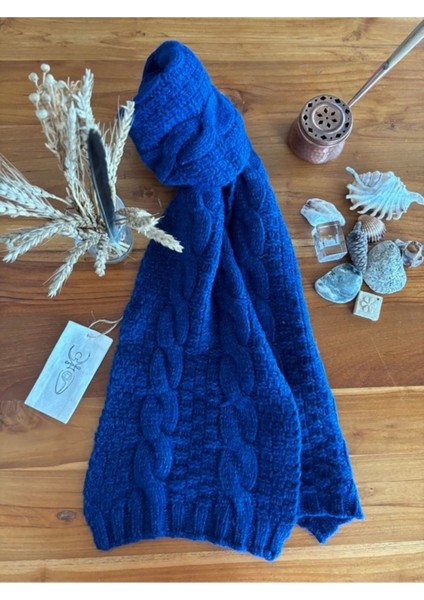 Saç Örgülü Jakarlı Lambswool Atkı