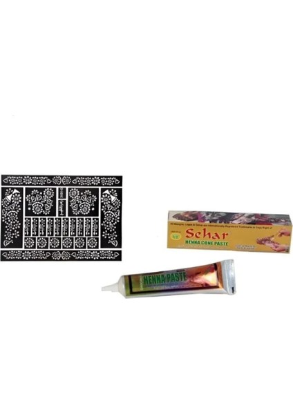 Henna Hint Kınası Kırmızı ve El Süsleme Şablonu Hint Kınası Seti -Hint Kınası&kına Deseni 2'li Set