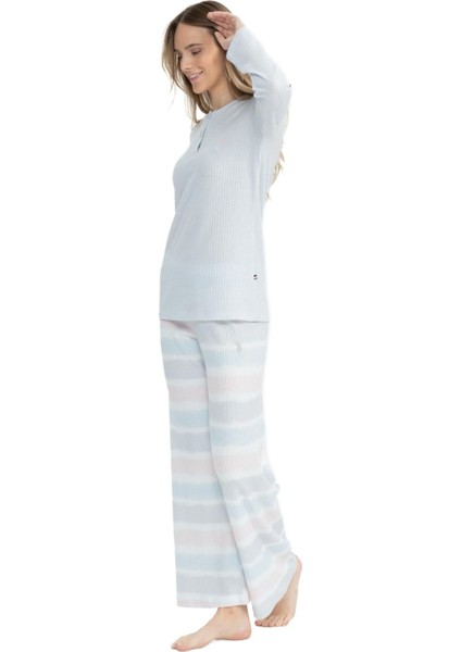 17096 Kadın Gri Uzun Kollu Patlı Pijama Takım fiyatları