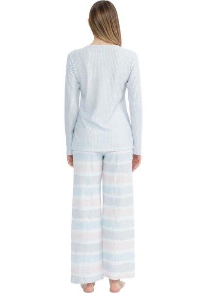 17096 Kadın Gri Uzun Kollu Patlı Pijama Takım modelleri