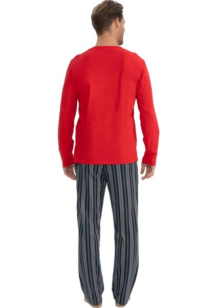 18843 Erkek Kırmızı Uzun Kollu Patlı Penye Süprem Pijama Takım modelleri